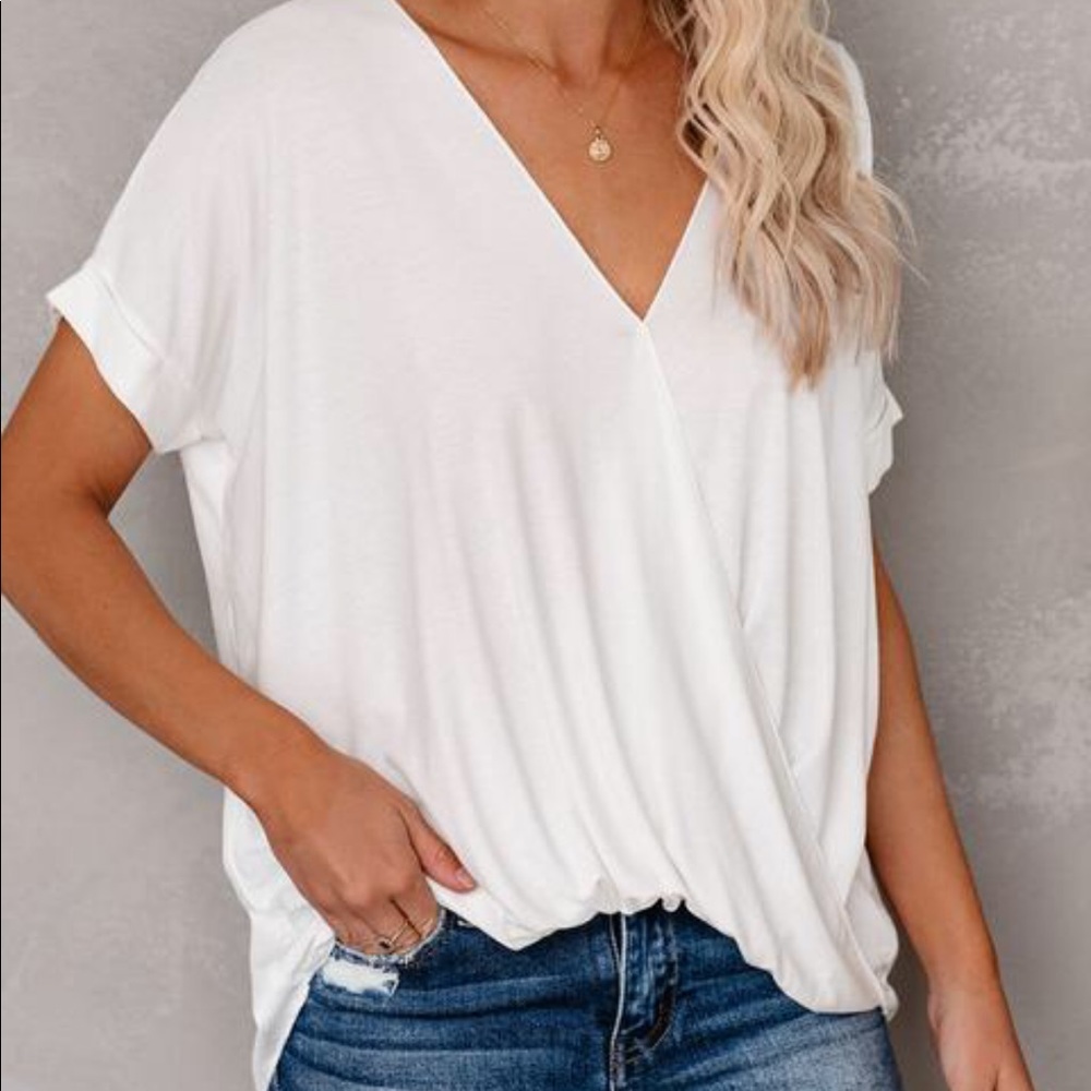 NWT Drape Wrap Cuffed Sleeve Tee Top Off White - Picture 5 of 7